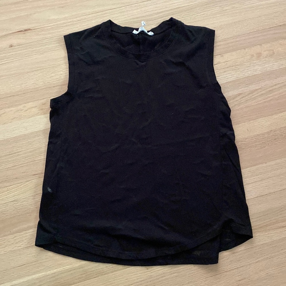 BCBG generation black sleeveless tank with sheer sharks - Medium